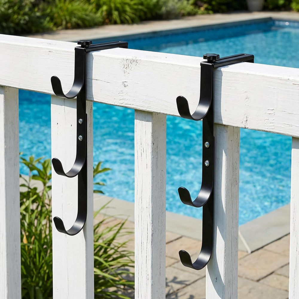 2 Pcs Three-Layer Pool Fence Hooks for Pool Equipment, Adjustable Pool Pole Hang