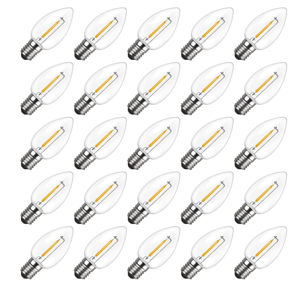 25 Pack C7 LED Christmas Light Bulb Shatterproof LED Bulbs E12 2200K Warm White
