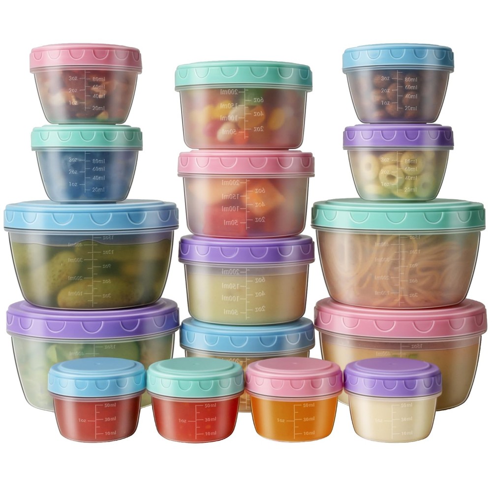 32 PCS Freezer Storage Containers with Lids, 16 5.1 inches, multi