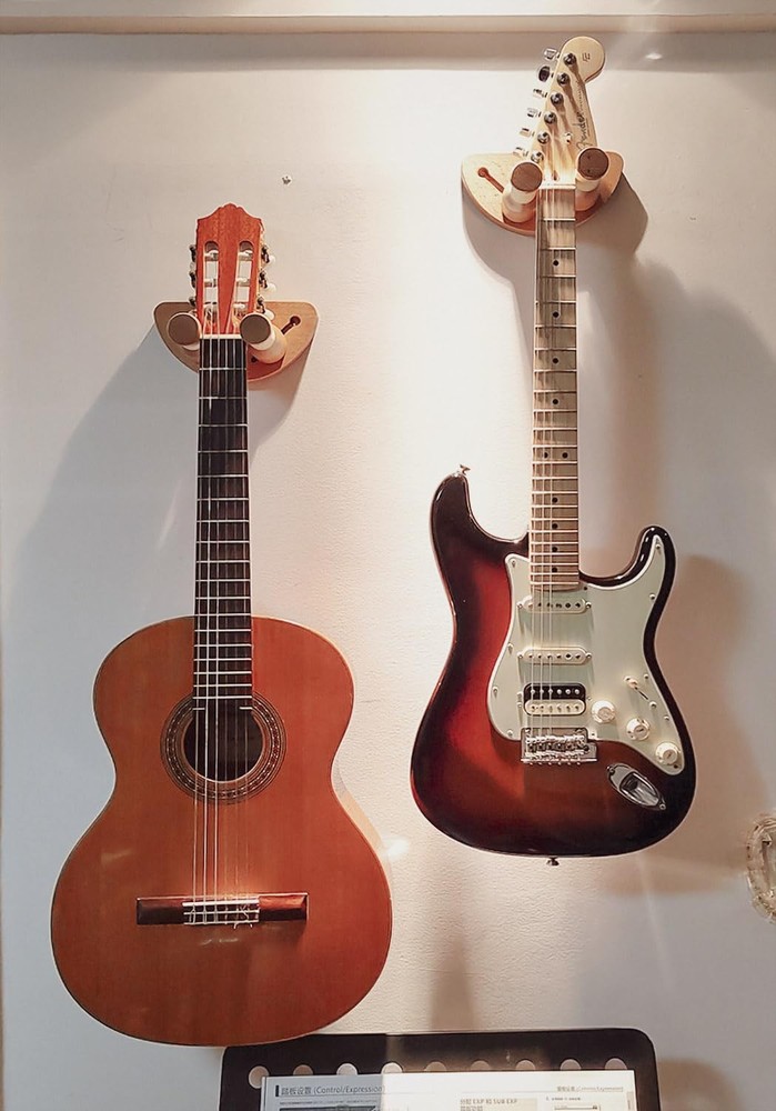 Guitar Hanger, Solid Wood Wall Mount Guitar Holder Adjustable Width Wall Hang...