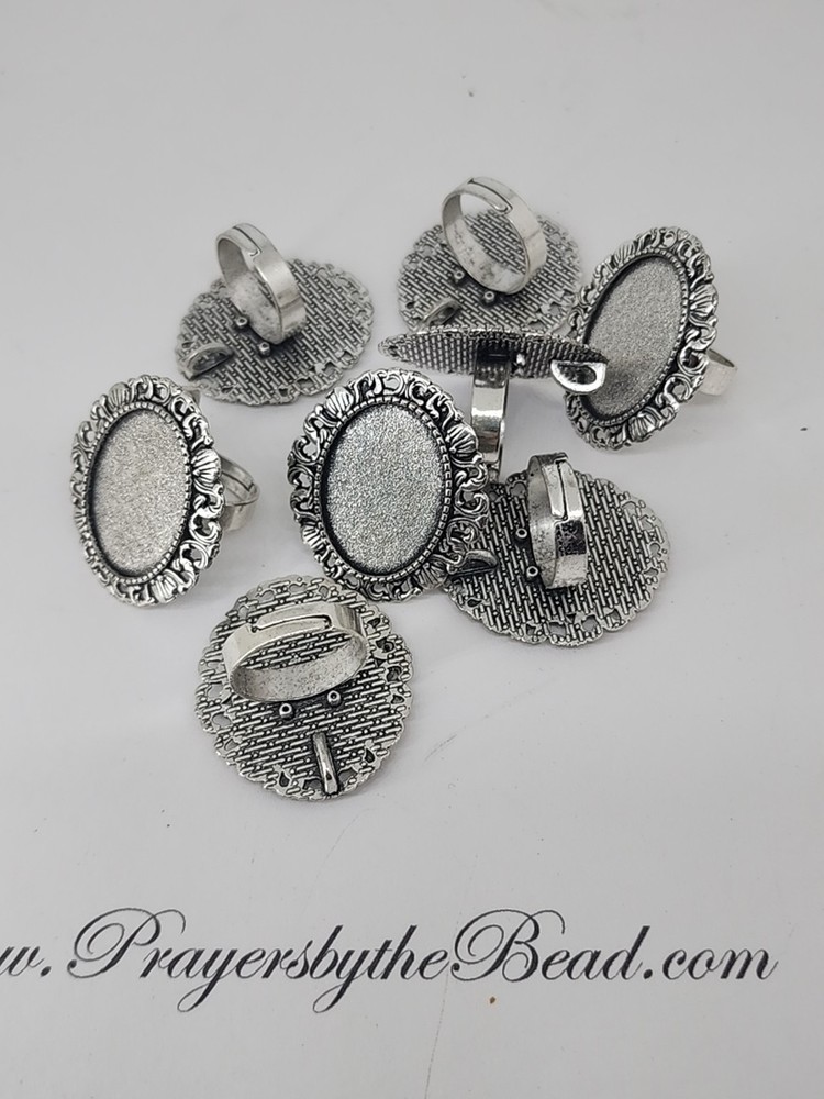 8 pcs Retro Silver Adjustable Ring Blank Oval Base Setting Alloy Bezel 18*25mm