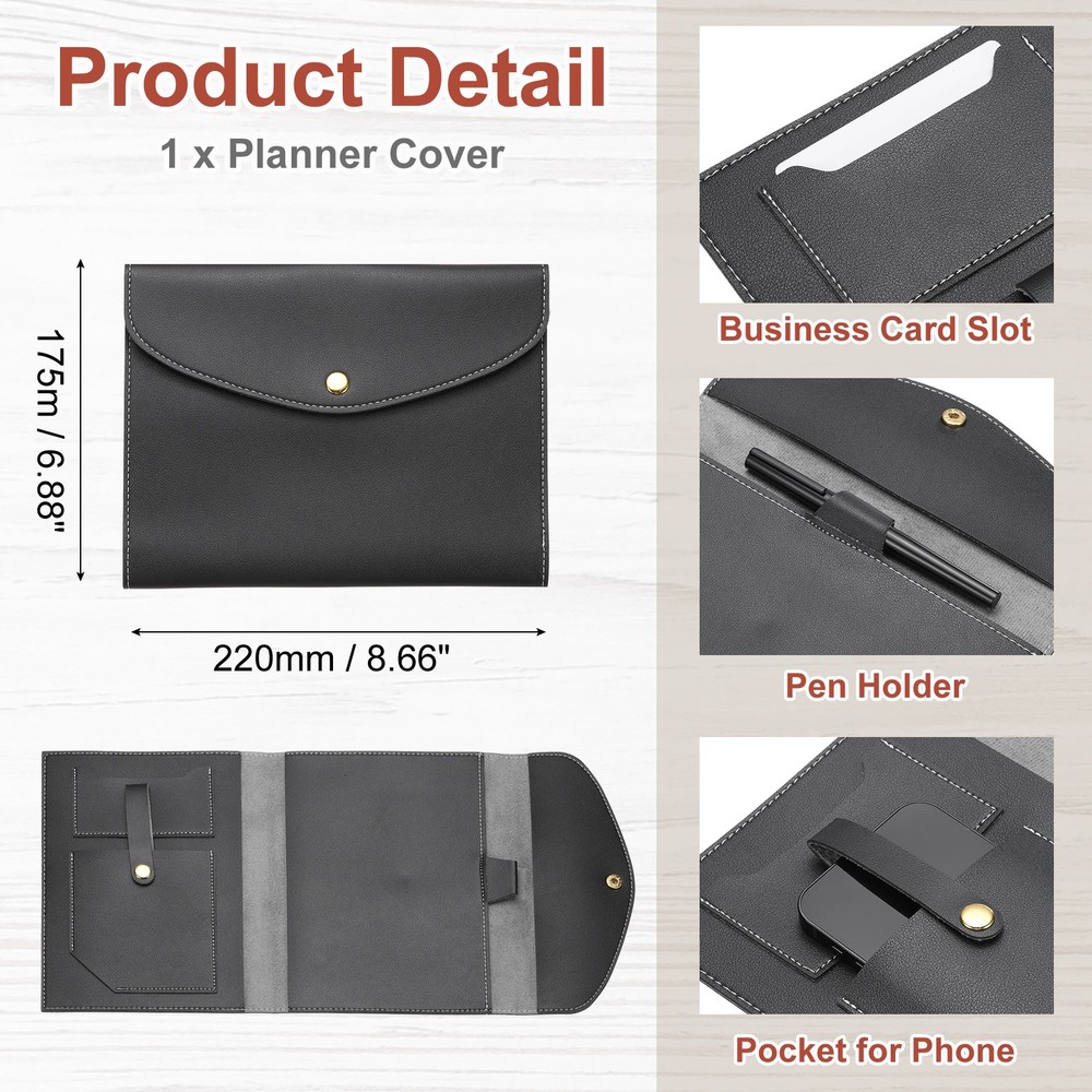 Planner Cover, Leather A5 Notebook Cover, Black