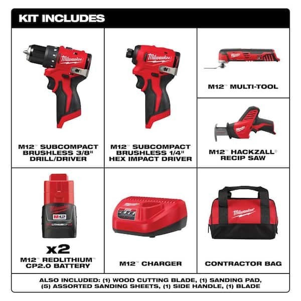 Milwaukee M12 Subcompact Brushless 4-PieceCombo Kit