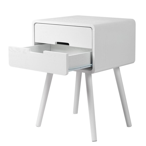 Wood Nightstand End Side Table with Drawer & Solid Wood Legs