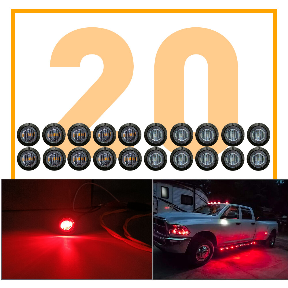 20X 3/4" 12V Marker Lights LED Truck Trailer Round Side Bullet Light Amber Red