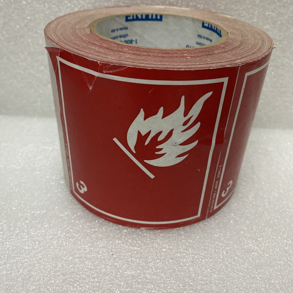 Flammable Liquid 4 x 4" ULINE S-13855  Roll Sticker / Label