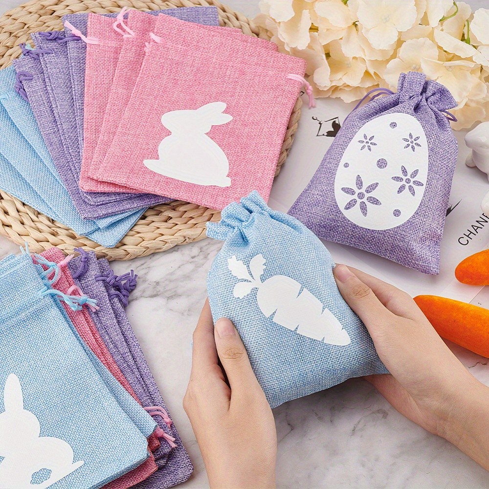 1Bag 24Pcs 12 Styles Easter Cloth Storage Pouches Rectangle Drawstring Bags