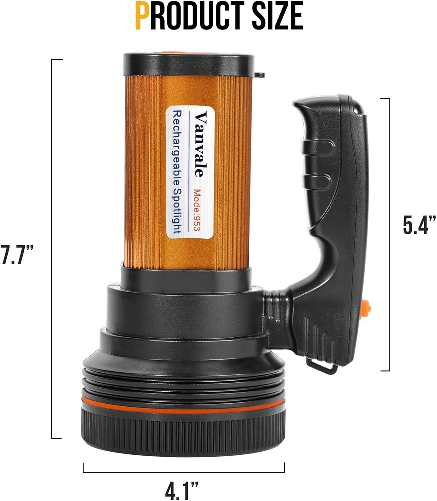 Rechargeable Searchlight Handheld LED Tactical Flashlight with Handle Spotlig...