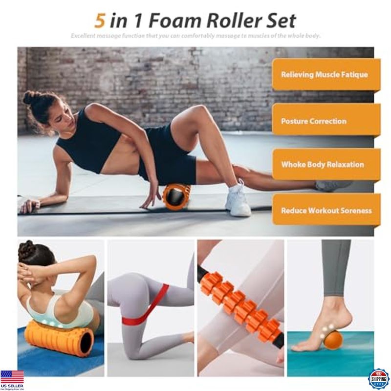 5-in-1 Foam Roller Set - Deep Tissue Massage, Trigger Point Therapy & Stretch