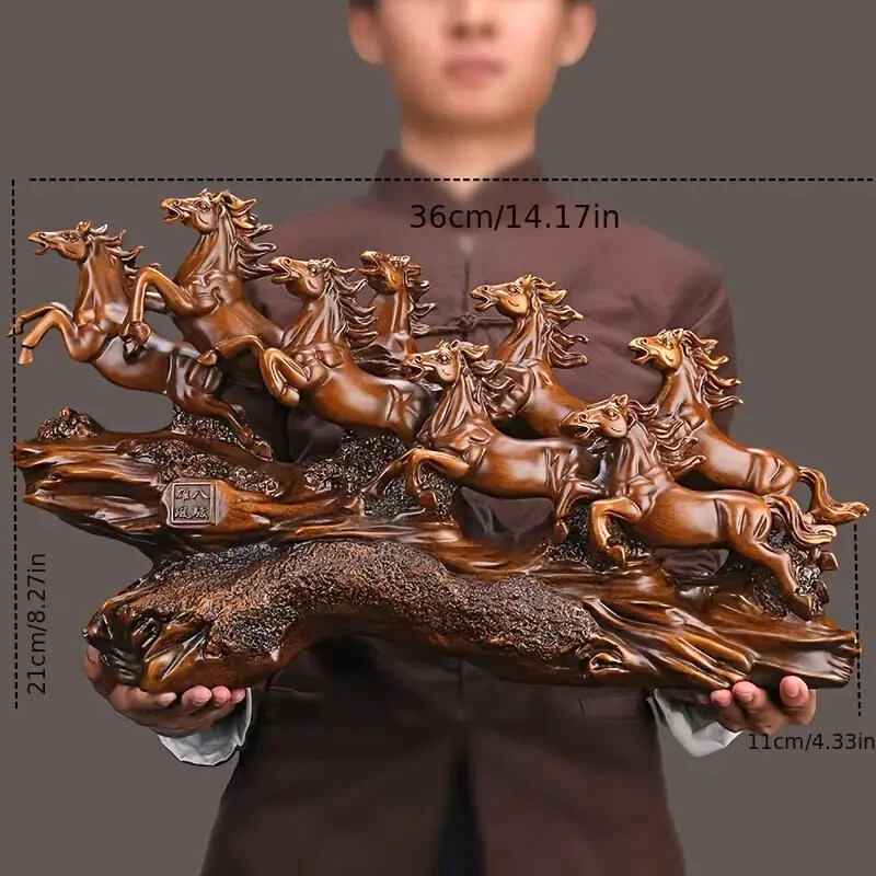 NEW 14" Stunning 8 Horse Stampede! Woodsy Brown Resin Figurine Sculpture 8x14