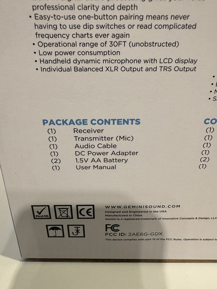 Gemini GDX-1000M Digital Wireless Microphone system