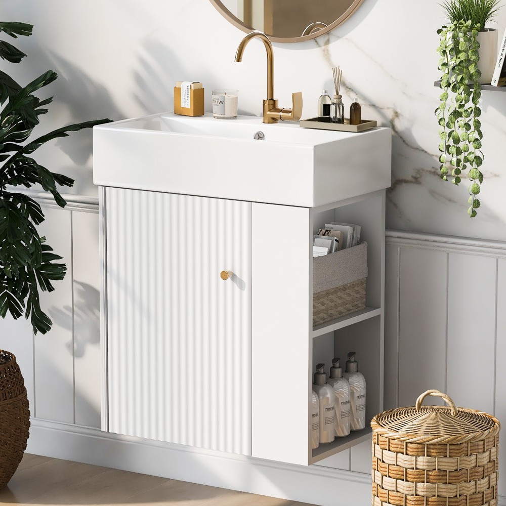 21.6in Modern Floating Bathroom Vanity W Ceramic Basin