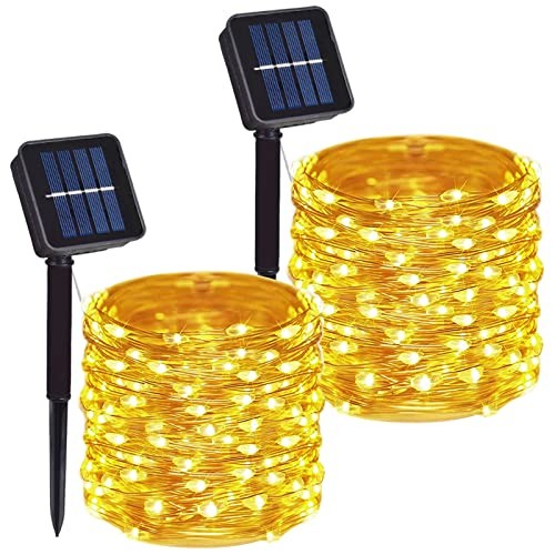 Total 200 LED Solar Powered Copper Wire String Lights 2 Pack Warm White
