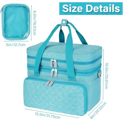 Double Layer Sewing Organizer Bag with Shoulder Strap, Portable Case & 2 Pouches