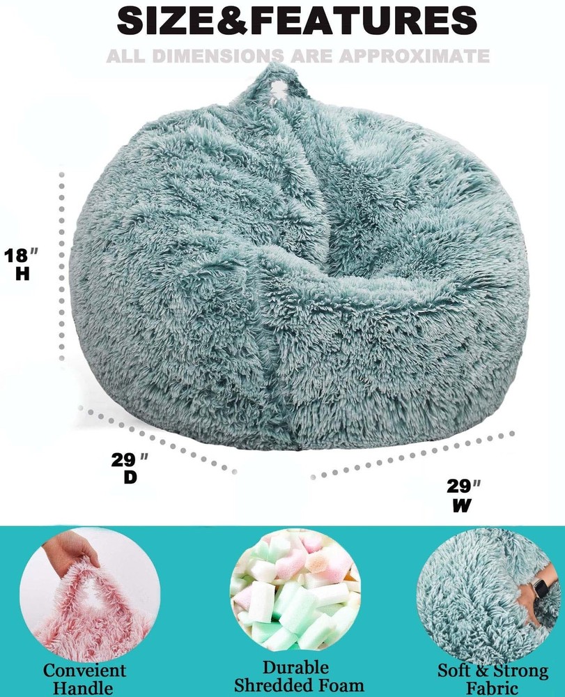 Fluffy Bean Bag Chair for Kids, 2.5FT Round Memory Foam Filled Bean Bag for T...
