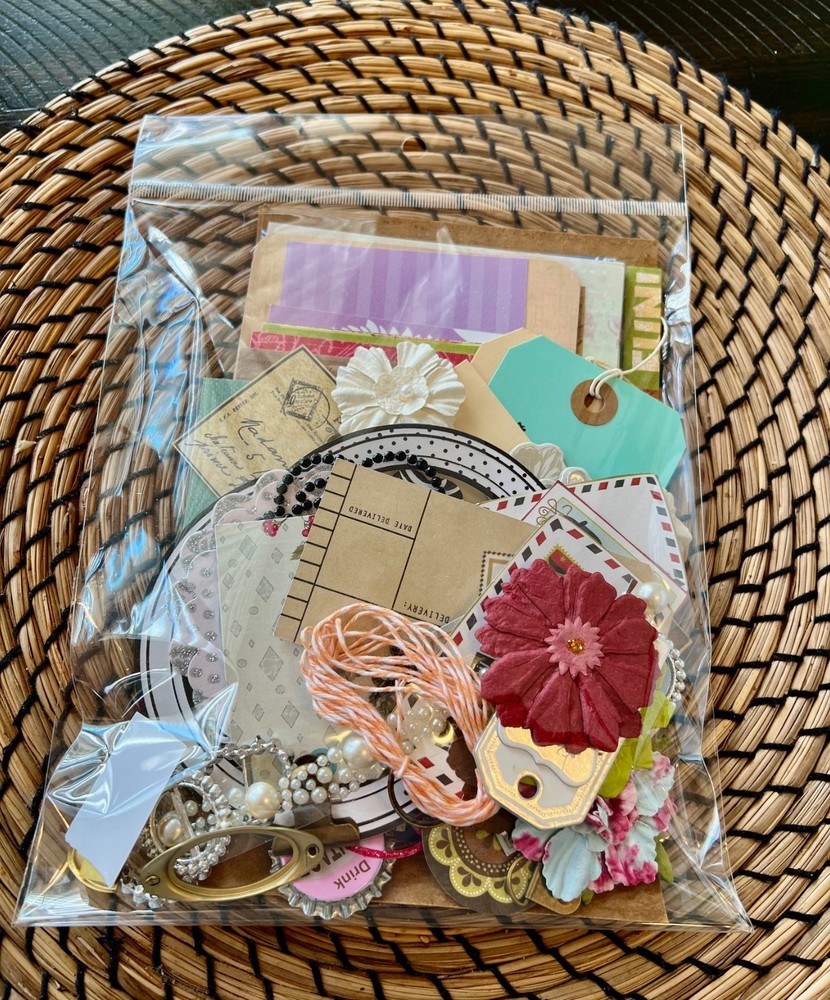 Junk Journal Kit, Decorative Papers and accents (100 pieces)