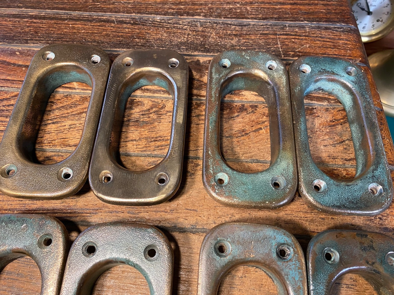 4 SETS OF VINTAGE CAST POLISHED BRONZE HAWSE HOLES 6" X 3" NICE PATINA