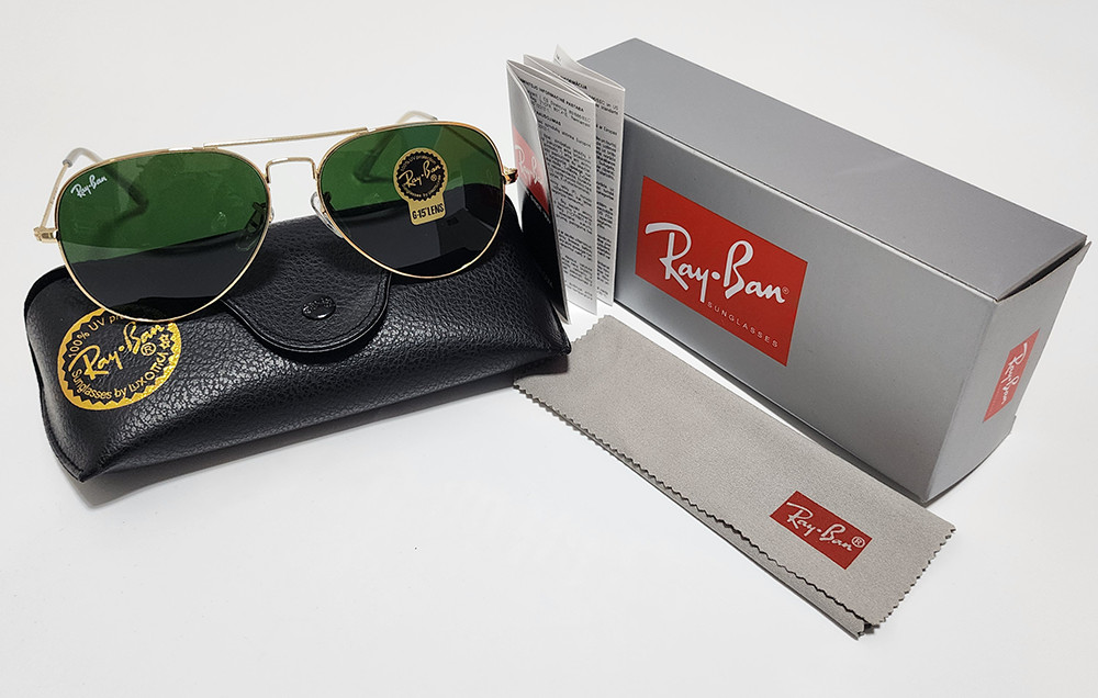Ray-Ban RB3025 Aviator Sunglasses Gold Frame Glass Green Lens 58mm US Warehouse