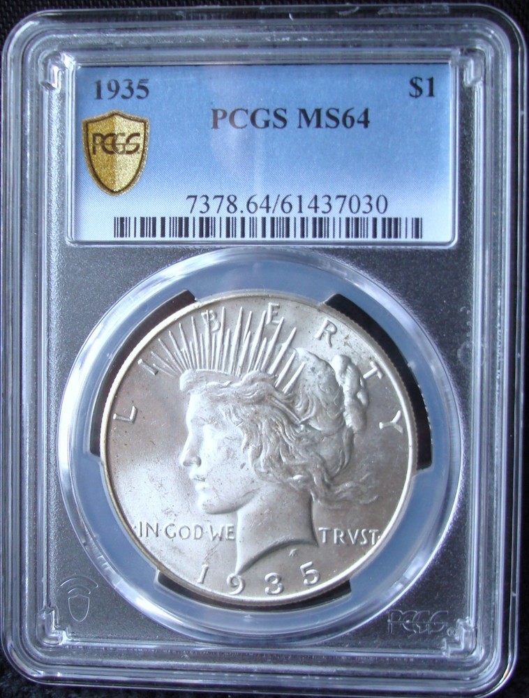 1935 Peace Silver Dollar - PCGS MS 64 - Gold Shield