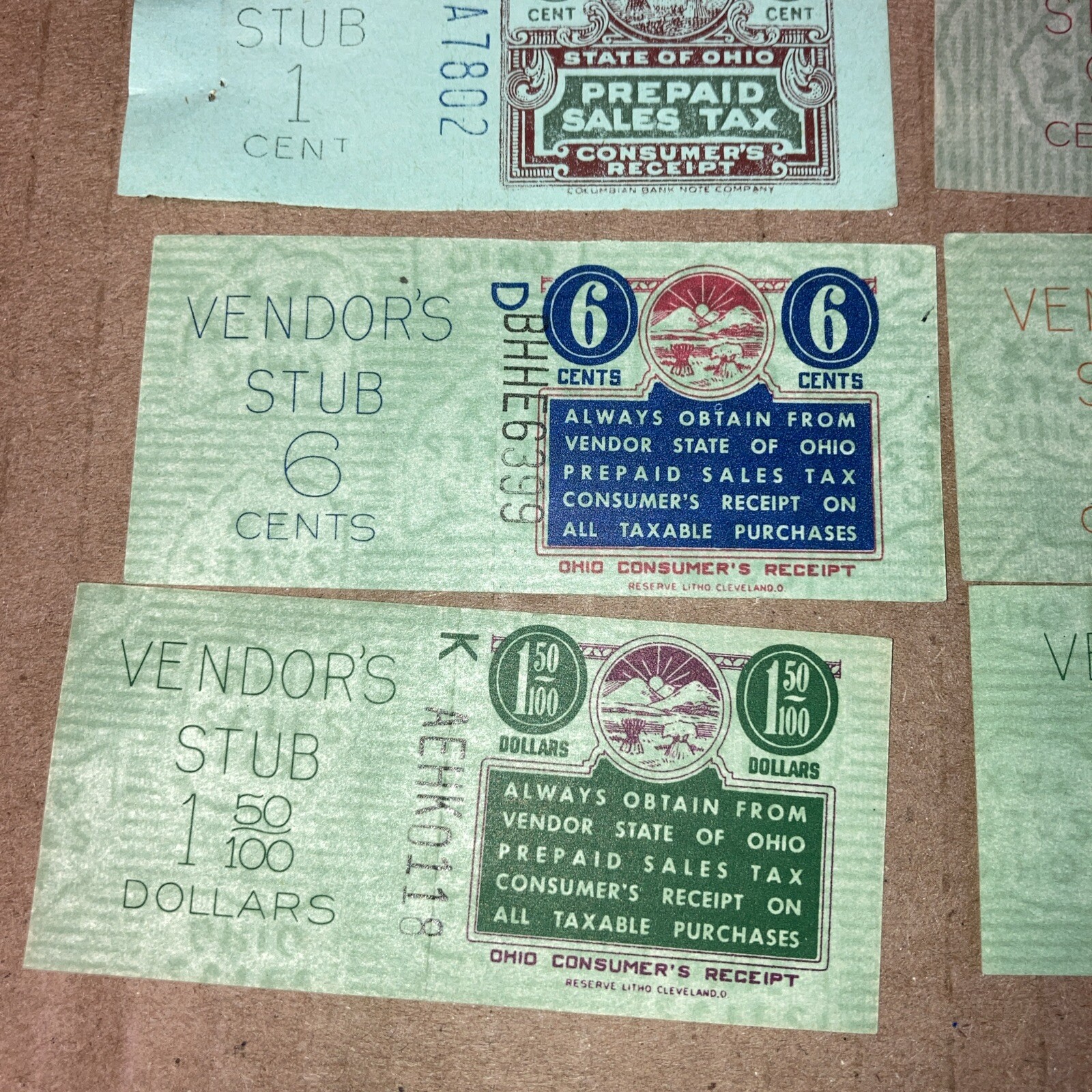 (x7) Vintage State Of Ohio Vendors Prepaid Sales Tax & Consumer's Receipts LOT