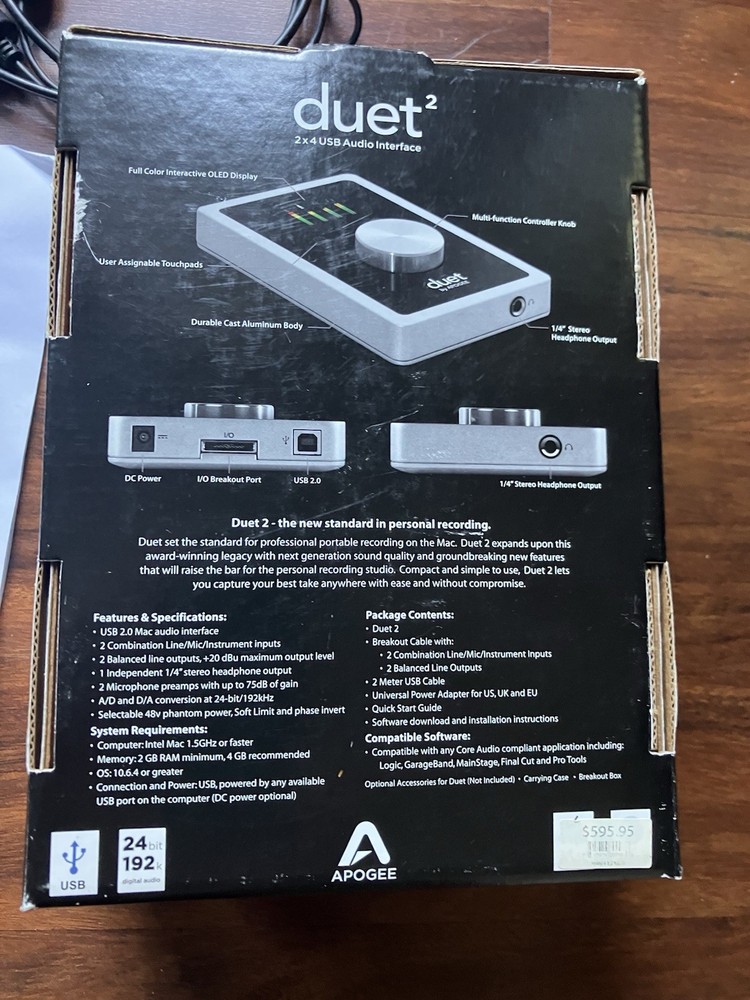 Apogee Duet 2 USB Audio Interface OLED Display w/ Breakout Cable, Box