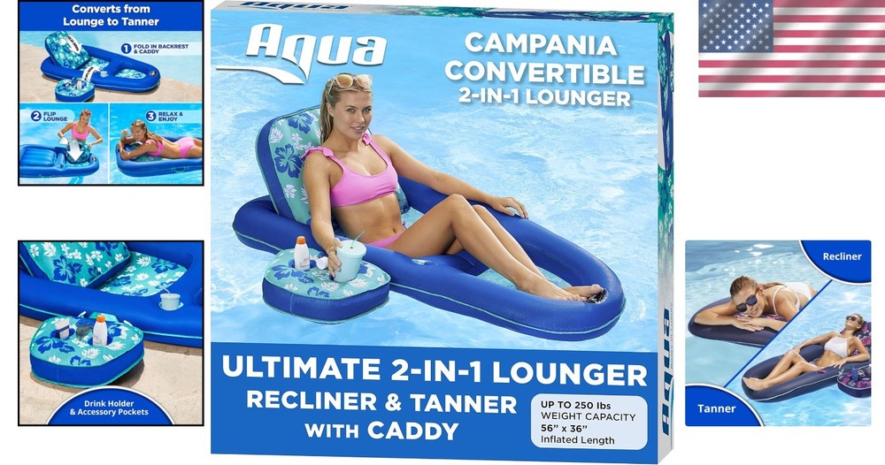 Adjustable Backrest Pool Float for Adults - Teal Hibiscus