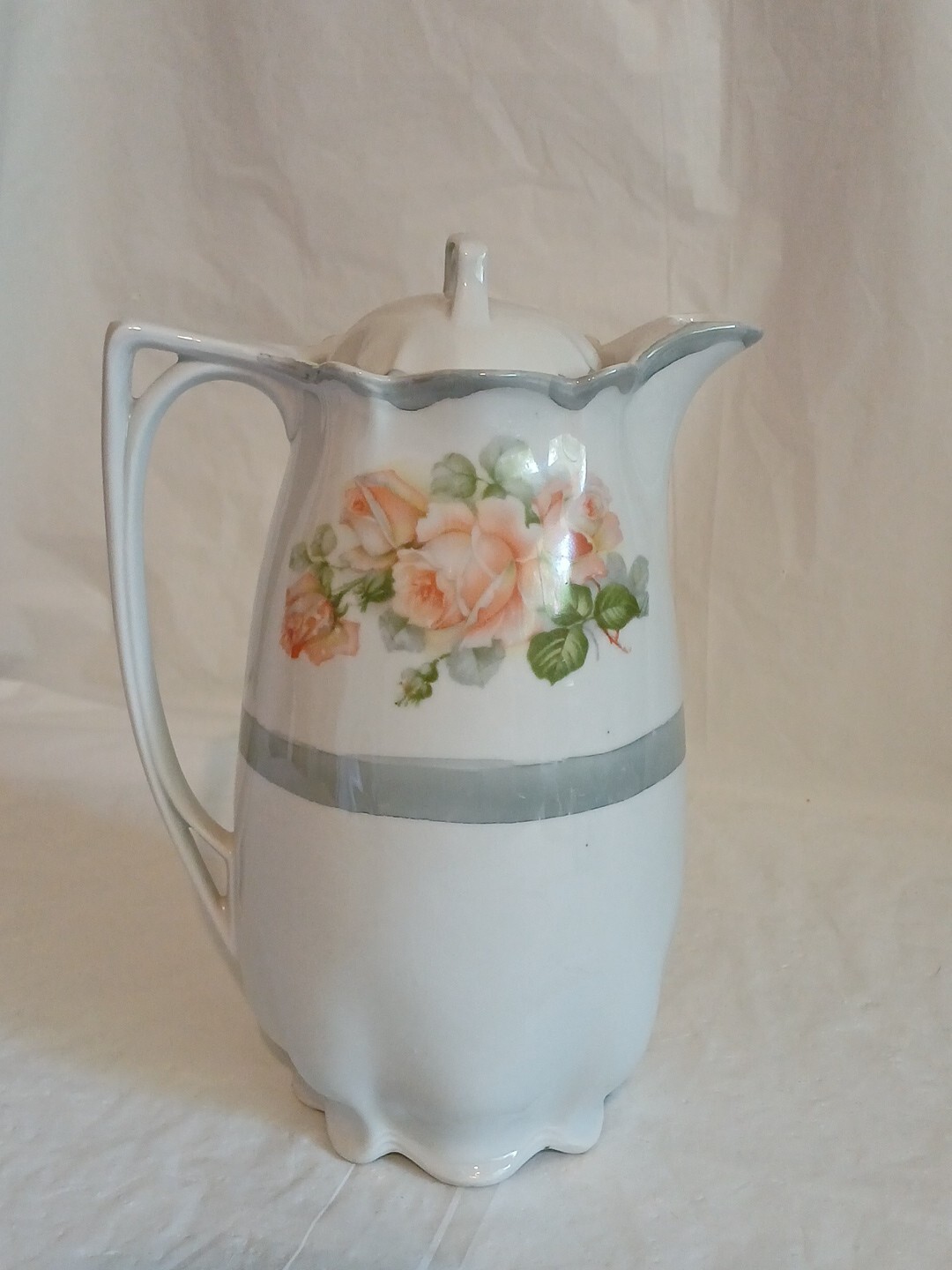 Vintage Porcelain Hand Painted Hot Chocolate Pot Germany Pink Roses 9"