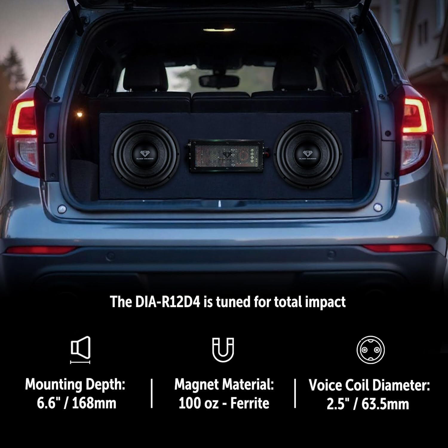 Black Diamond 2 x 12" Car Subwoofer Bundle with Monoblock Amplifier