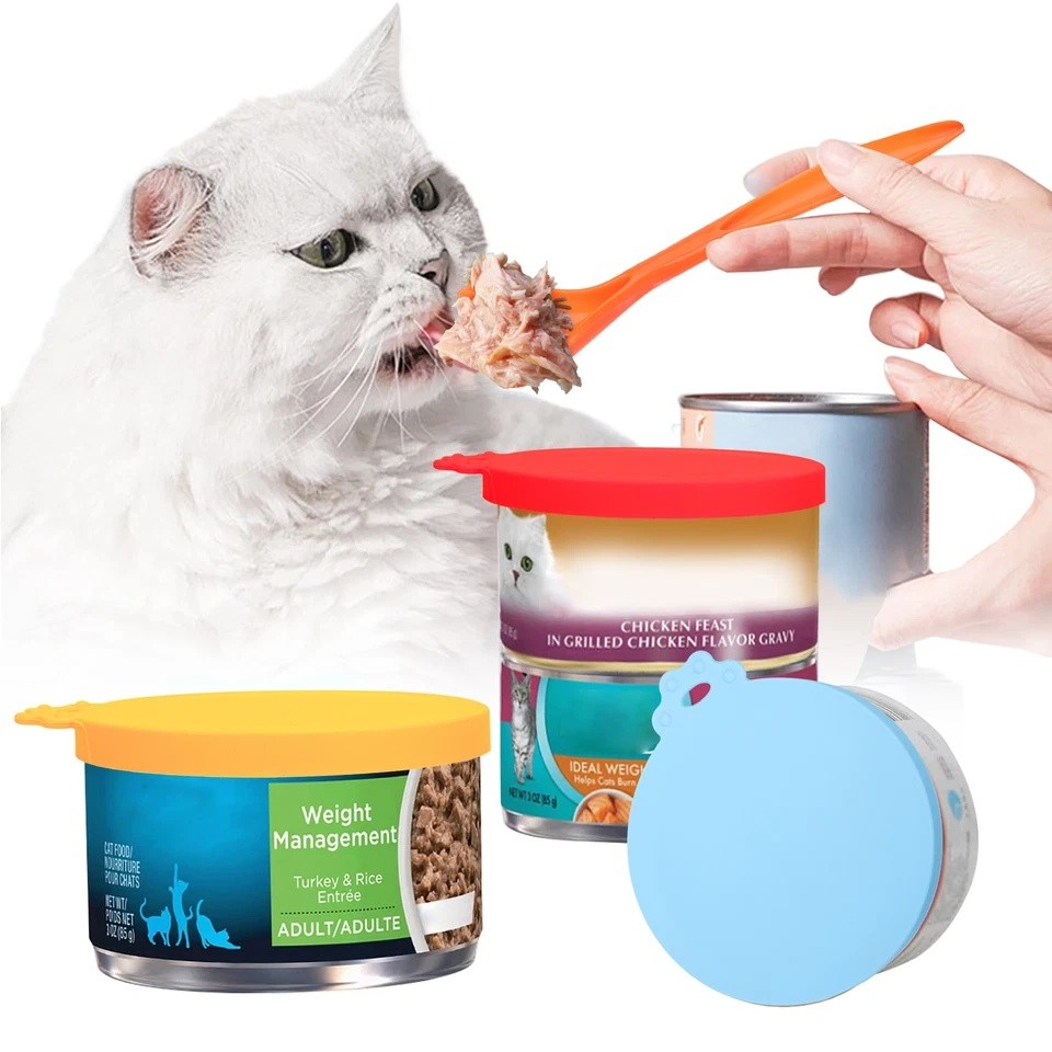 5x Safe Silicone Pet Food Can Cover Universal Reusable Can Lids 5 Spoon BPA Free
