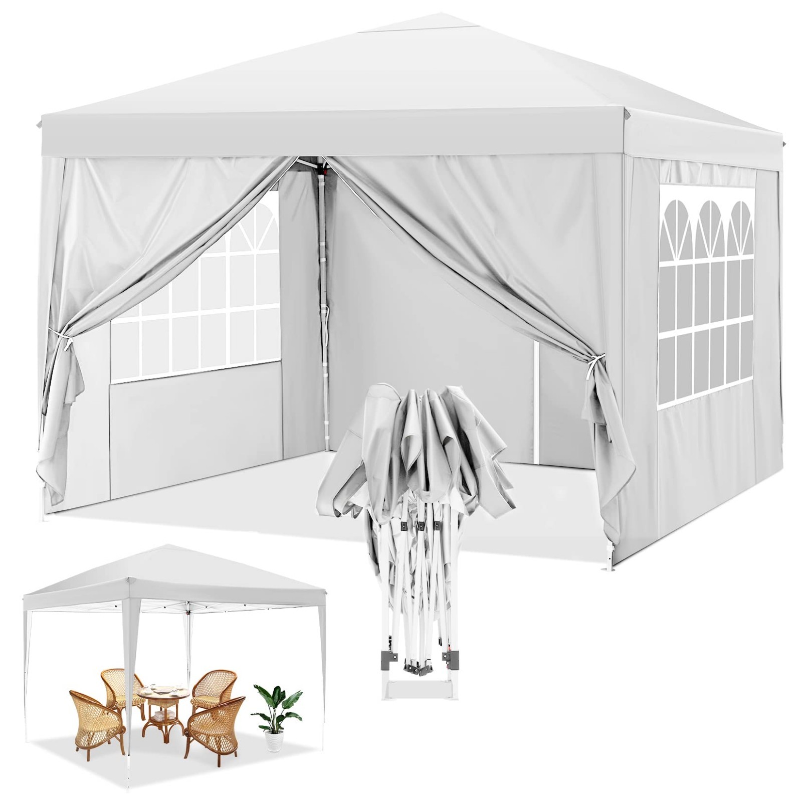 10x10FT  EZ Pop Up Canopy Tent with 4 Removable Sidewalls Waterproof Commercial