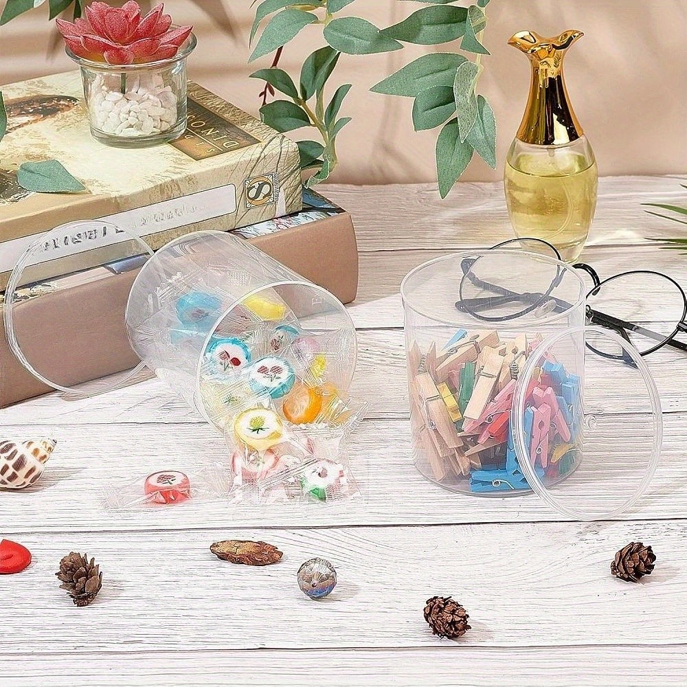 5pcs Transparent Column Plastic Bead Containers with Hinged Lids 8x8.3cm Plastic