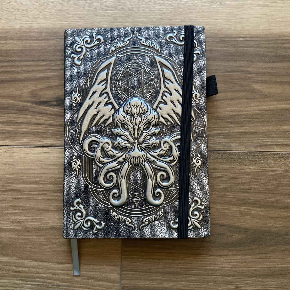 Embossed Silver And Black Cthulhu Spell Book Blank Page Notebook