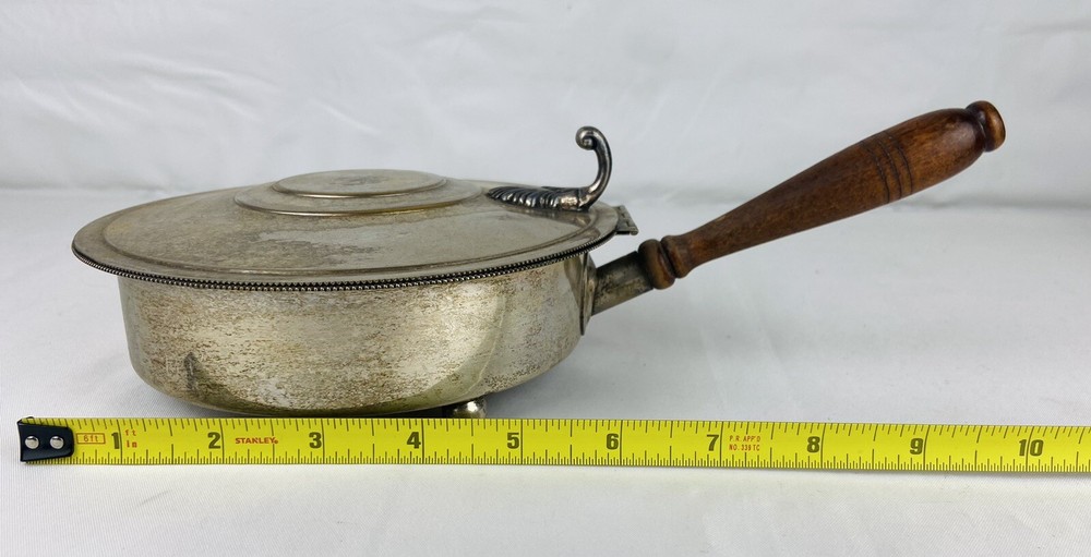 Silver-Plate Silent Butler Serving Dish Footed Scallop Hinge Rope Edge Inscribed