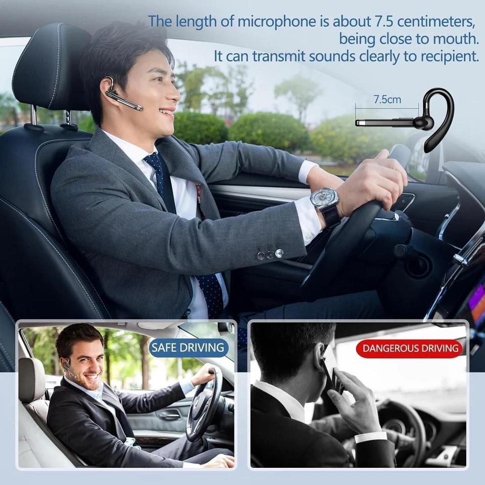 Trucker Wireless Mic Blue Parrot Bluetooth Noise Cancelling Headset Earpiece New