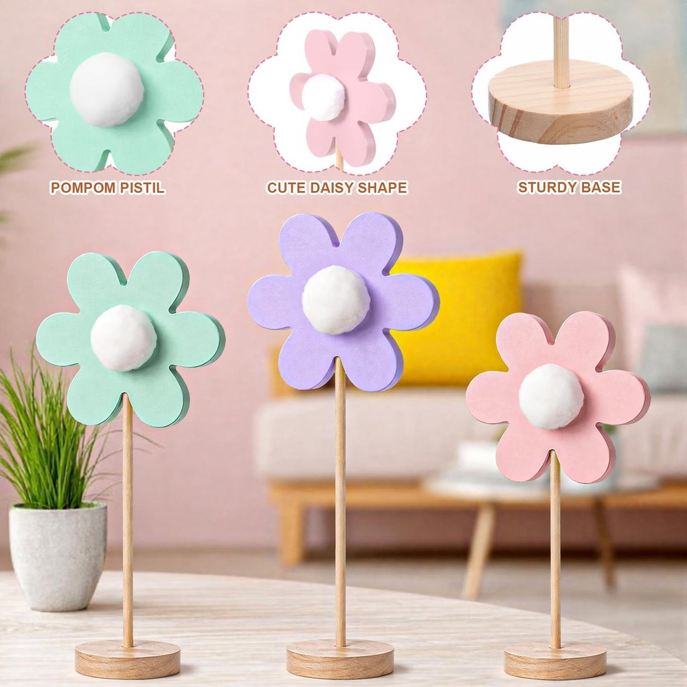 6 Pack Pastel Spring Table Decorations Daisy Centerpieces for Tables Easter Wood