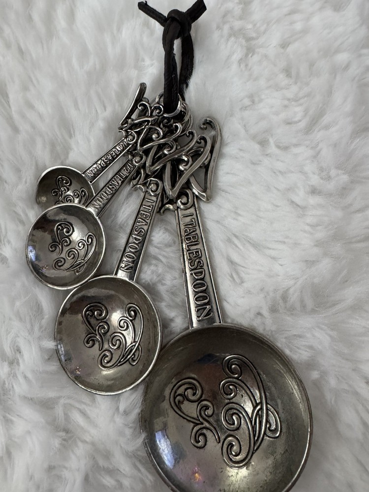 Silver Measuring Spoons Initial J Spiral Design Kitchen Decor