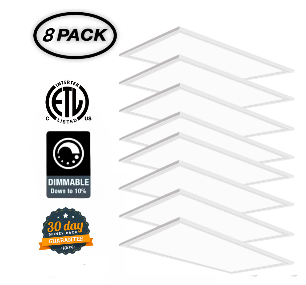 8-Pack 2X4 FT LED Flat Panel Lights Fixture, Dimmable 0-10V Drop Ceiling Lights