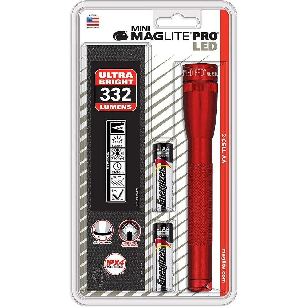 Maglite Mini Pro 332 Lumens Red Holster Pack Led Flashlight