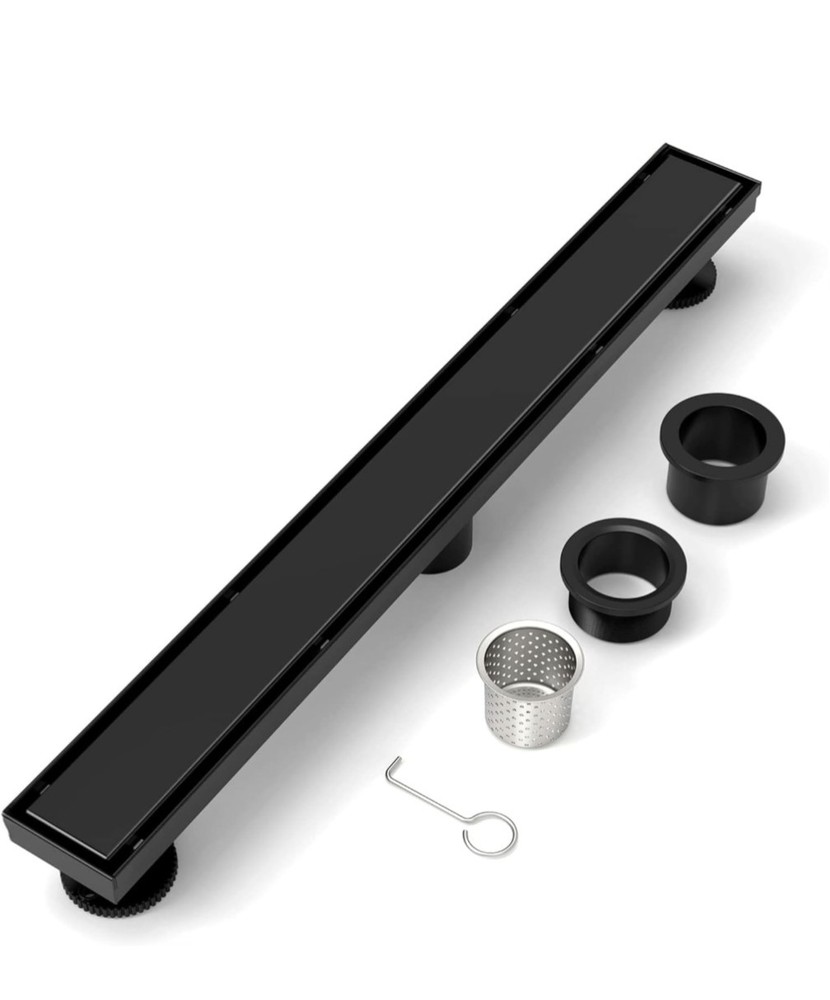 BRÜUN Rectangular Linear Shower Drain 24 Inch Matte Black Stainless Steel