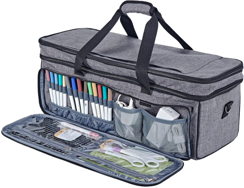 Double Layer Case with Mat Pocket for Cricut Maker 3/Explore 3, Grey, Bag Only