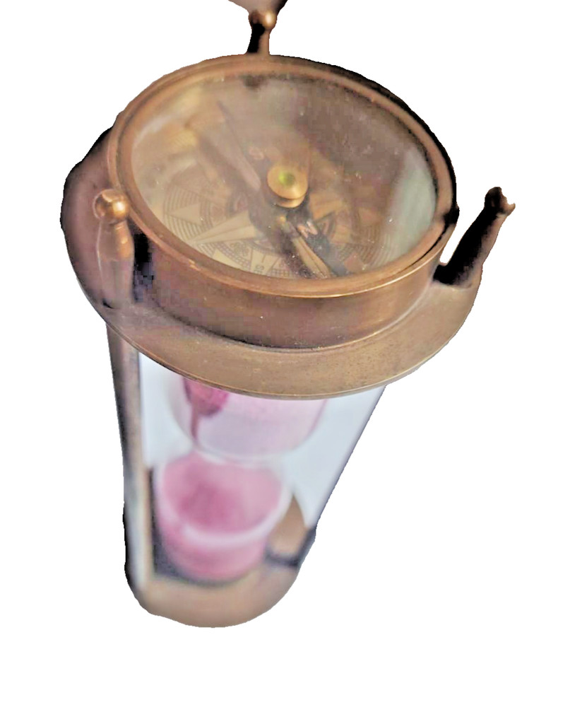 nautical brass sand timer hourglass. maritime double compass table decor gift