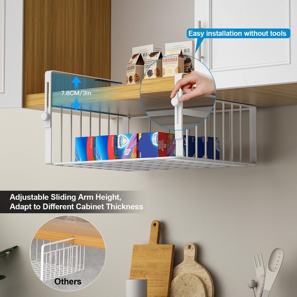 2Pack Under Shelf Basket Organizer,Adjustable Hanging Holder Storage for Cabi...