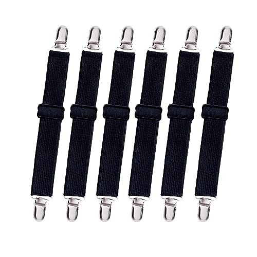 Adjustable Bed Sheet Straps & Clips, Elastic Fitted Sheet Holder, 8pcs Black