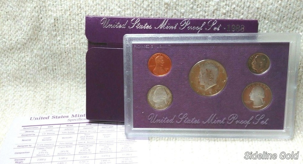 1988S US Mint Proof Set 5pc W/COA Org Gov't Packaging 200718