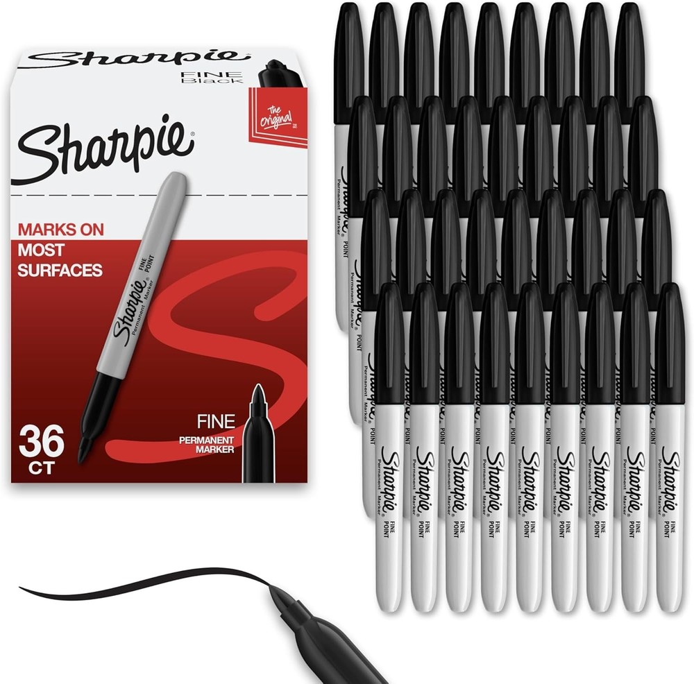 Sharpie Fine Point Black Permanent Markers 36 Count Waterproof Quick-Dry