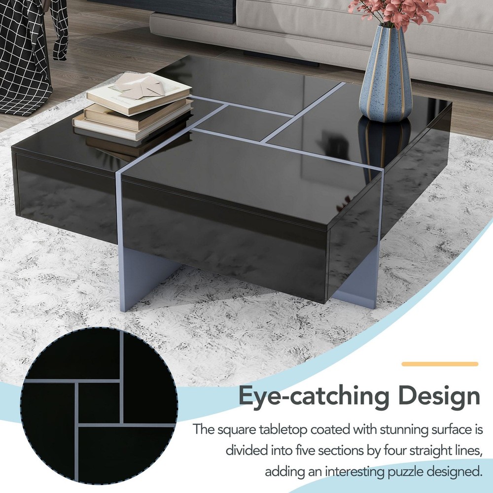 Vinsetto Coffee Table with 4 Hidden Storage Compartments