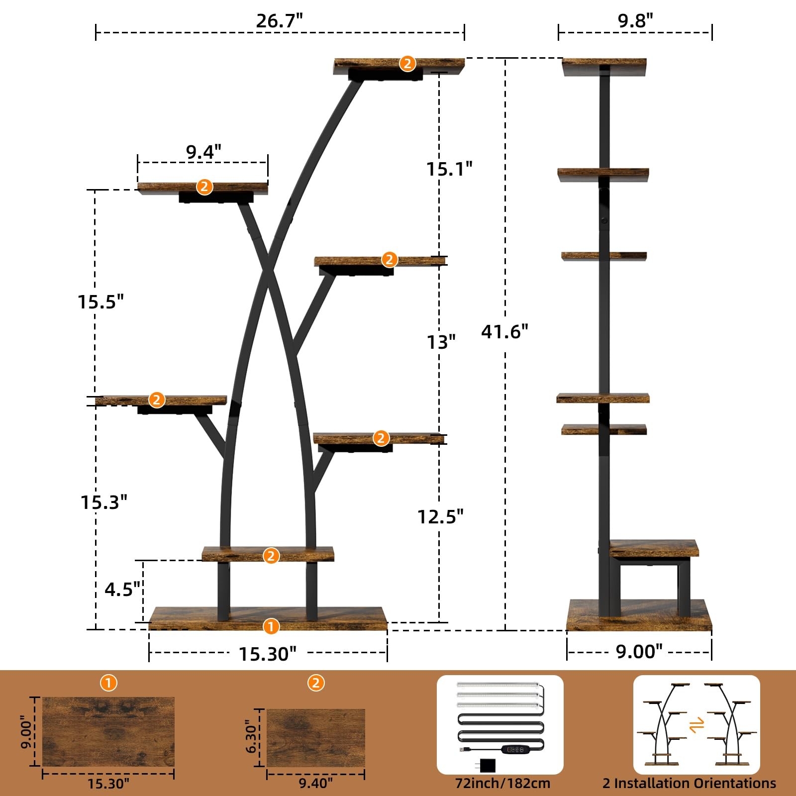 7-Tier Plant Stand with Grow Lights Corner Shelf Indoor Flower Display Rack