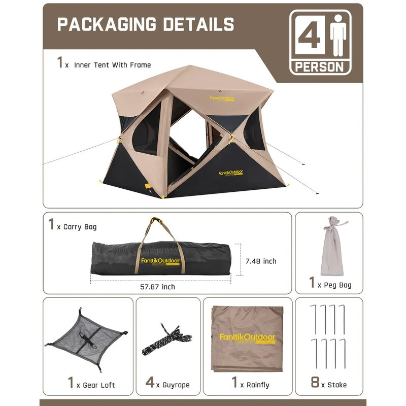 FanttikOutdoor Alpha C4 Ultra Instant Cabin Tent 4 Person Pop Up