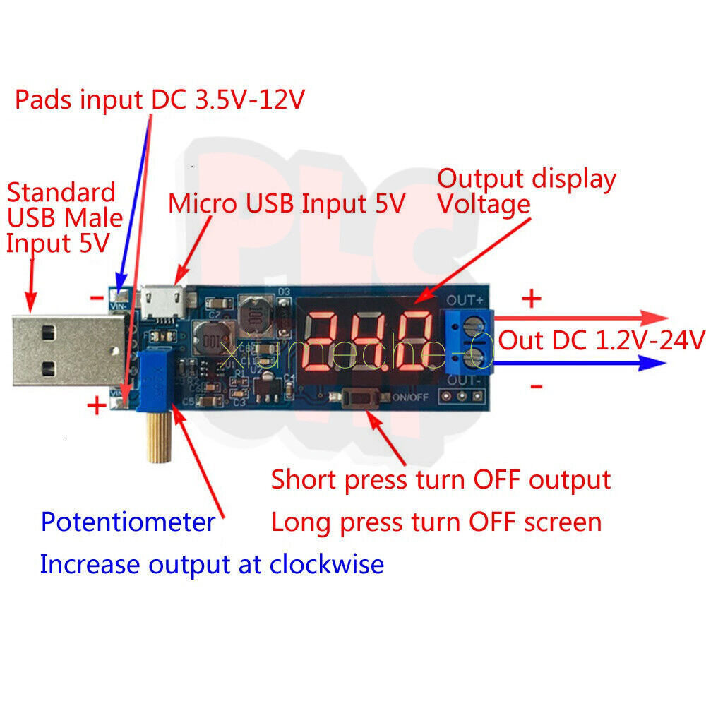 DC-DC 5V to 1.2V-24V USB Step UP/Down Power Supply Adjustable Module Converter M
