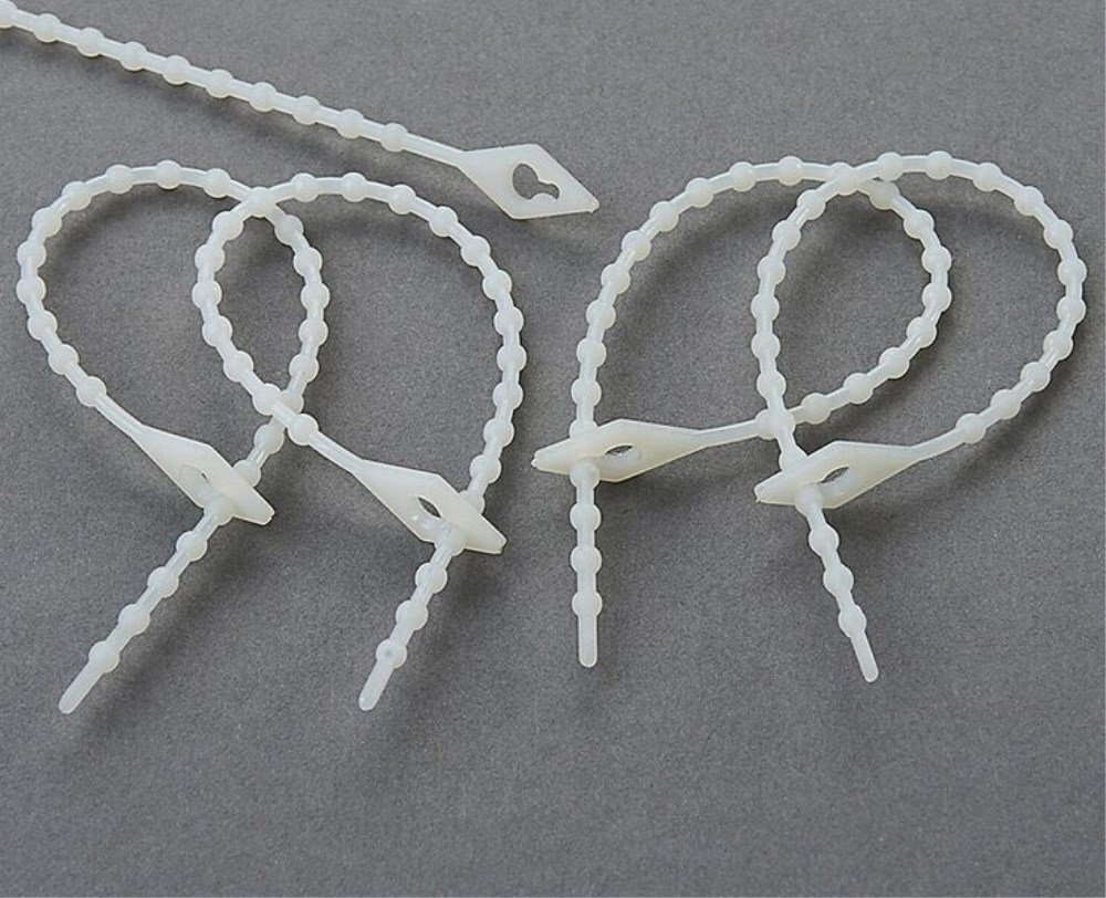 100pcs White Plastic Repeated Beads Cable Tie Twist Tie
